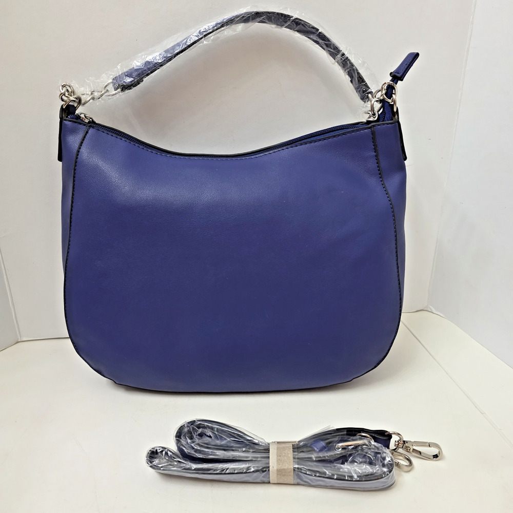 Ladies Blue Handbag Soft Leather Synthetic Women Cross Body Bag w Zip Closure